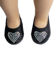 Black Rhinestone Heart Flats Fits 14.5" Wellie Wisher American Girl Doll Shoes2