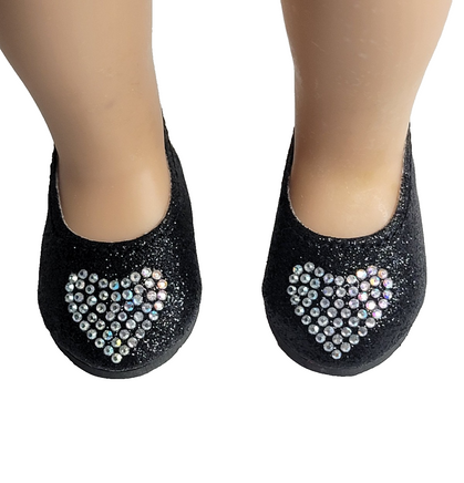 Black Rhinestone Heart Flats Fits 14.5" Wellie Wisher American Girl Doll Shoes2