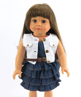 Denim dress And White Vest Belt Fits 18" American Girl Doll Clothing0