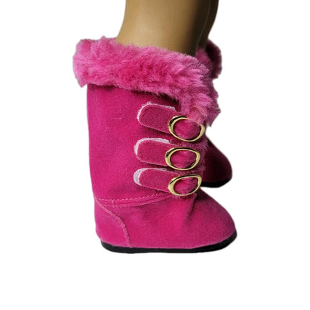 Hot Pink Fur Trim Buckle Boots Fits 18" American Girl Doll Clothes Shoes1
