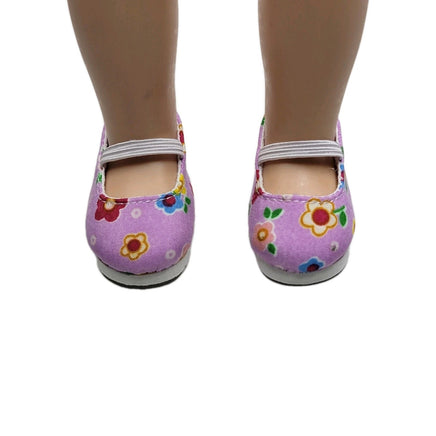 Purple Floral Print Shoes Fits 14.5" Wellie Wisher American Girl Doll Shoes1