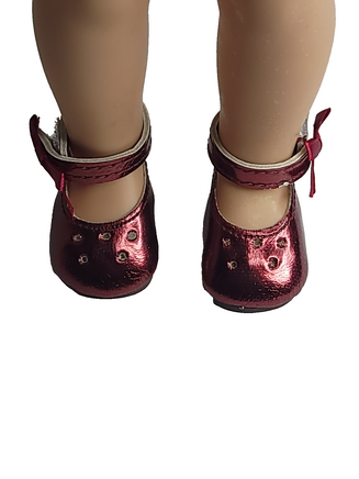 Burgundy Mary Jane Dress Shoes Fits 14.5" Wellie Wisher American Girl Doll Shoes2