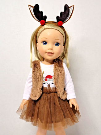 Reindeer Dress Vest Outfit Fits 14.5" Wellie Wisher American Girl Doll Clothing0