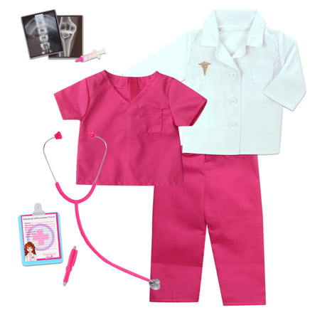 Hot Pink Medical Set Coat Scrubs Stethoscope Fits 18" American Girl Doll Clothes3