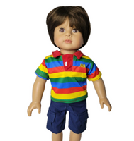 Bright Striped Polo Cargo Shorts Set Fits 18" American Boy Girl Doll Clothes0