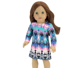 Watercolor Print Long Sleeved Dress Necklace Fits 18" American Girl Doll Clothes0