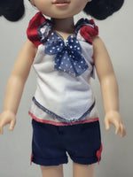 Blue Polka Dot Bow Shorts Set Fits 14.5 Wellie Wisher American Girl Doll Clothes1