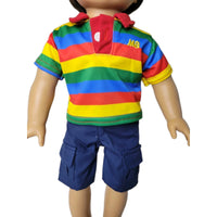 Bright Striped Polo Cargo Shorts Set Fits 18" American Boy Girl Doll Clothes1