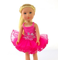 Hot Pink Ballerina Tutu Dress Fits 14.5 Wellie Wisher American Girl Doll Clothes0