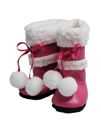 Pink Fur Trimmed Pom Boots Fits 18" American Girl Doll Clothing Shoes0