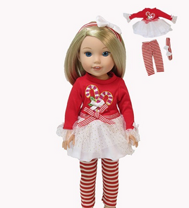 Candy Cane Christmas Outfit Fits 14.5" Wellie Wisher American Girl Doll Clothing0