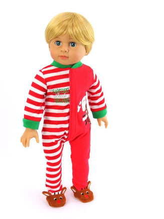 Santa's Little Helper One Piece Pajamas Fits 18" American Boy Girl Doll Clothing0