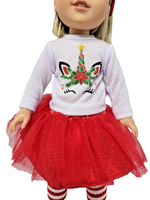 Christmas Unicorn Skirt Set Fits 14.5" Wellie Wisher American Girl Doll Clothing2