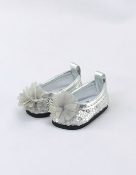 Silver Sequin Flower Flats Fits 14.5" Wellie Wisher American Girl Doll Shoes0