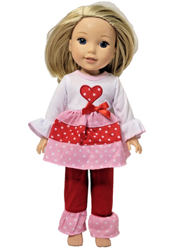Polka Dot Heart Pant Set Fits 14.5" Wellie Wisher American Girl Doll Clothing0