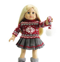 Red And Grey Sweater Skirt Set Earmuffs Fits 18" American Girl Doll Clothing0
