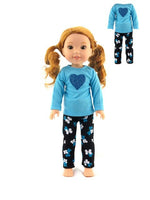 Blue Heart Pant Set Fits 14.5" Wellie Wisher American Girl Doll Clothing0