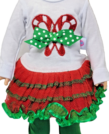 Candy Cane Dress And Leggings Fits 14.5 Wellie Wisher American Girl Doll Clothes1