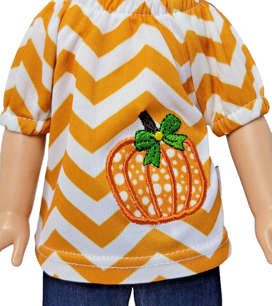 Pumpkin Chevron Print Outfit Fits 14.5" Wellie Wisher American Girl Doll Clothes1