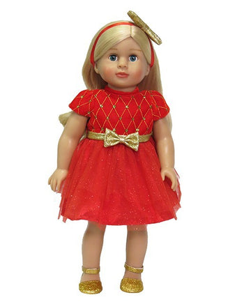 Red And Gold Glitter Dress With Headband Fits 18" American Girl Doll Clothing0