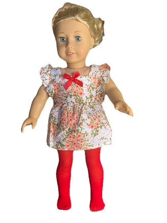 Floral Dress And Tights Fits 18" American Girl Doll Clothing1