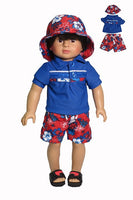Blue And Red Floral Short Set Hat Fits 18" American Boy Girl Doll Clothing0