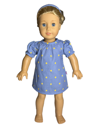 Blue Flowers Dress And Headband Fits 18" American Girl Doll Clothing0