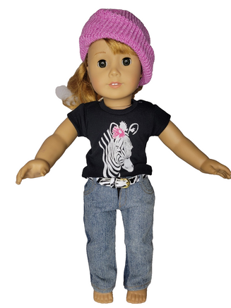 Zebra Top Jeans Hat Belt Set Fits 18" American Girl Doll Clothing0