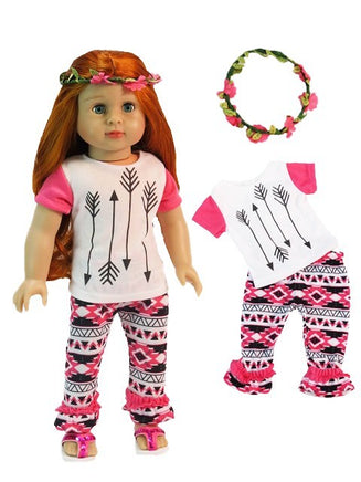 Pink Arrow Tribal Print Pant Set Fits 18" American Girl Doll Clothing0