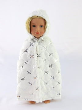 White Fur Sequin Cape Coat Fits 14.5" Wellie Wisher American Girl Doll Clothing0