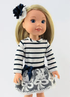 Navy and White Stripe Dress Fits 14.5" Wellie Wisher American Girl Doll Clothing0