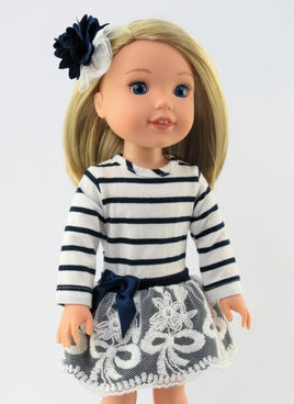 Navy and White Stripe Dress Fits 14.5" Wellie Wisher American Girl Doll Clothing0