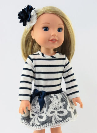 Navy and White Stripe Dress Fits 14.5" Wellie Wisher American Girl Doll Clothing0