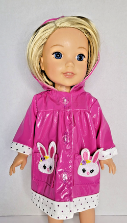 Pink Bunny Raincoat Fits 14.5" Wellie Wisher American Girl Doll Clothing1