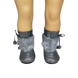 Grey Pom Boots Fits 18" American Girl Doll Clothes Shoes0