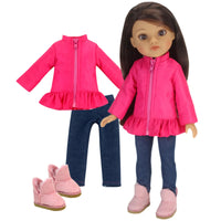 Pink Coat Pant Set & Boots Fits 14.5" Wellie Wisher American Girl Doll Clothing0