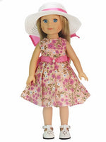 Pink Floral Dress And Hat Fits 14.5" Wellie Wisher American Girl Doll Clothing0