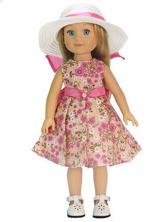 Pink Floral Dress And Hat Fits 14.5" Wellie Wisher American Girl Doll Clothing0