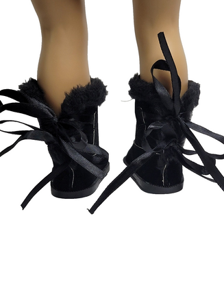 Black Fur Trim Boots Fits 18" American Girl Doll Clothing Shoes2