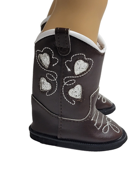 Brown Glitter Heart Cowboy Boots Fits 18" American Girl Doll Clothing Shoes0