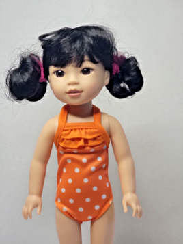 Orange Polka Dot Swimsuit Fits 14.5" Wellie Wisher American Girl Doll Clothing0