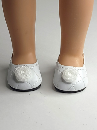 White Stitched Rose Dress Shoe Fits 14.5" Wellie Wisher American Girl Doll Shoes1