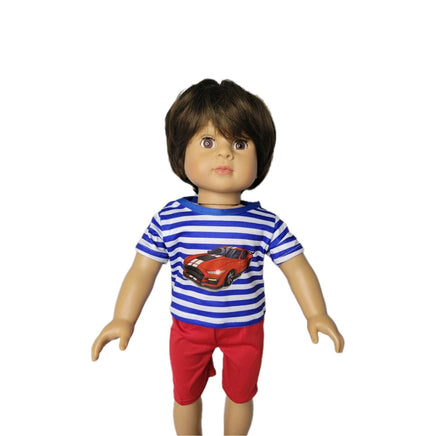 Striped Car Top & Red Shorts Fits 18" American Boy Girl Doll Clothes1