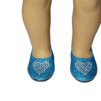 Blue Glitter Rhinestone Heart Flats Fits 18" American Girl Doll Clothes Shoes0