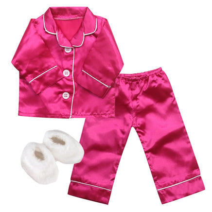 Hot Pink Satin Pajamas & Slippers Fits 18" American Girl Doll Clothes1