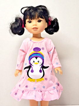 Pink Penguin Nightgown Fits 14.5" Wellie Wisher American Girl Doll Clothing0