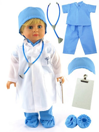 Blue Doctor Medical Scrubs Outfit Fits 18" American Boy Girl Doll Clothing0