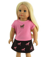 Pink And Brown Embroidered Horses Skirt Set Fits 18" American Girl Doll Clothing2