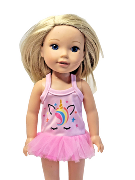 Pink Unicorn Tutu Swimsuit Fits 14.5" Wellie Wisher American Girl Doll Clothing0