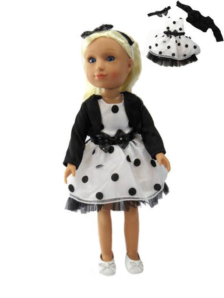 Black and White Polka Dot Dress Fits 14.5" Wellie Wisher American Girl Clothing0